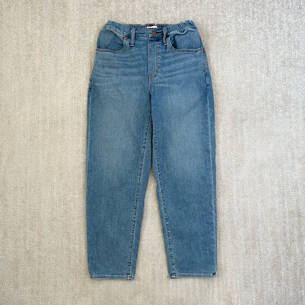 Madewell High Rise Pull On Jeans in Keefe Wash Relaxed Blue Crop Jeans 26